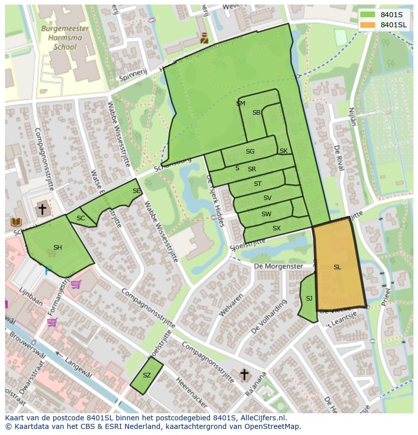 Afbeelding van het postcodegebied 8401 SL op de kaart.