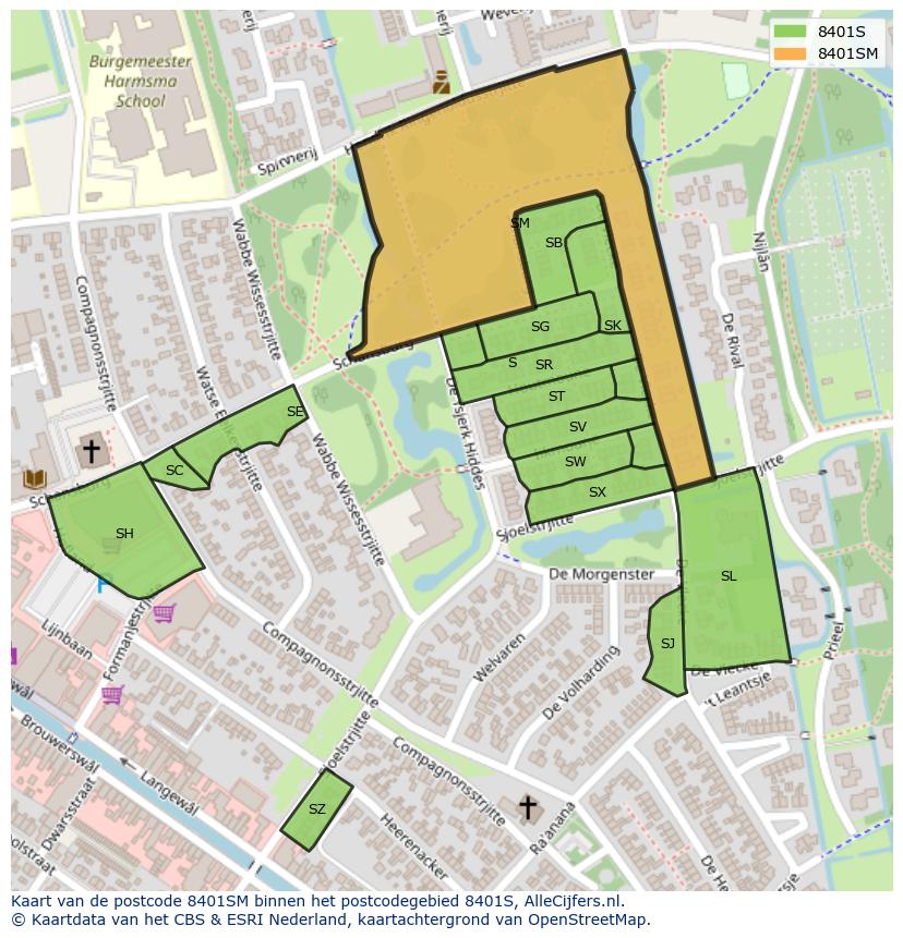 Afbeelding van het postcodegebied 8401 SM op de kaart.