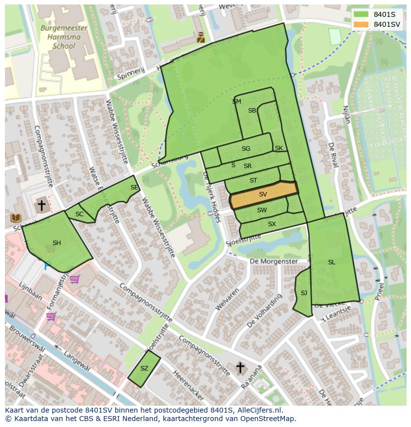 Afbeelding van het postcodegebied 8401 SV op de kaart.
