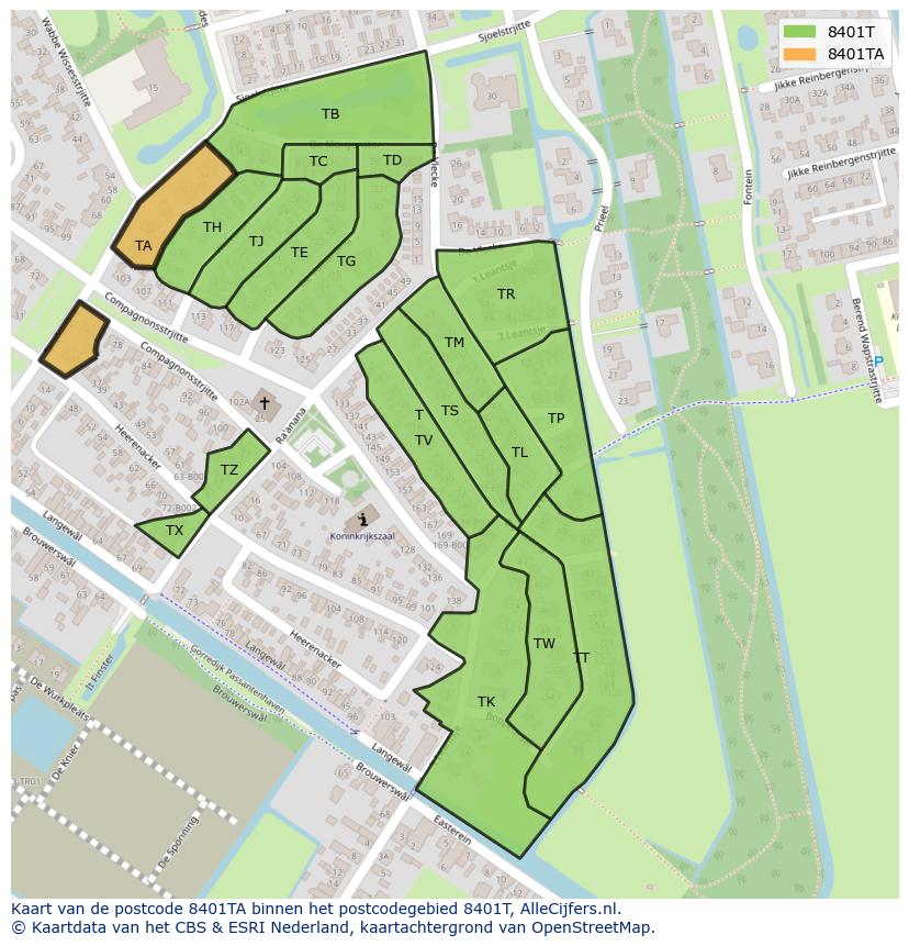 Afbeelding van het postcodegebied 8401 TA op de kaart.