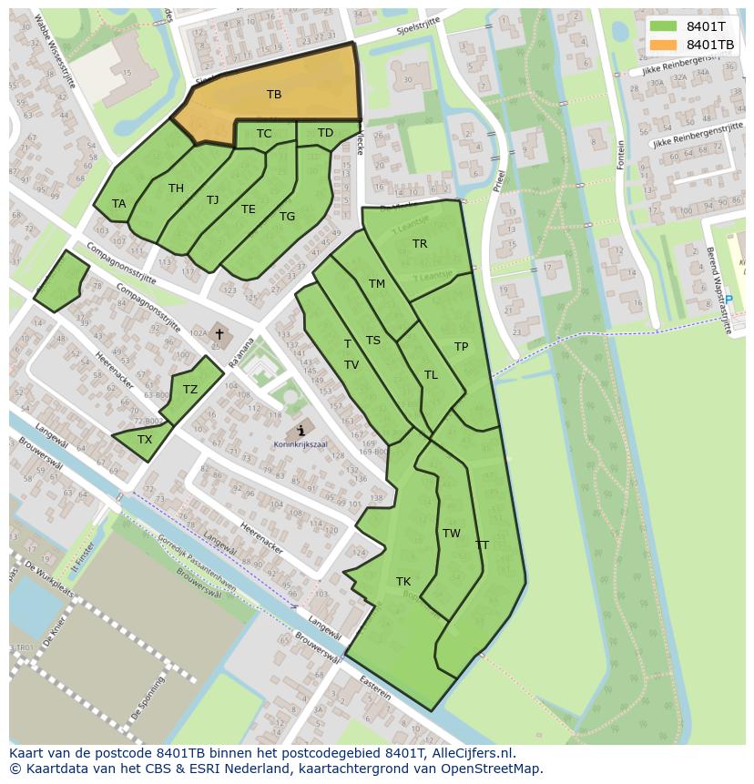 Afbeelding van het postcodegebied 8401 TB op de kaart.