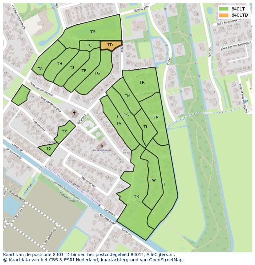 Afbeelding van het postcodegebied 8401 TD op de kaart.
