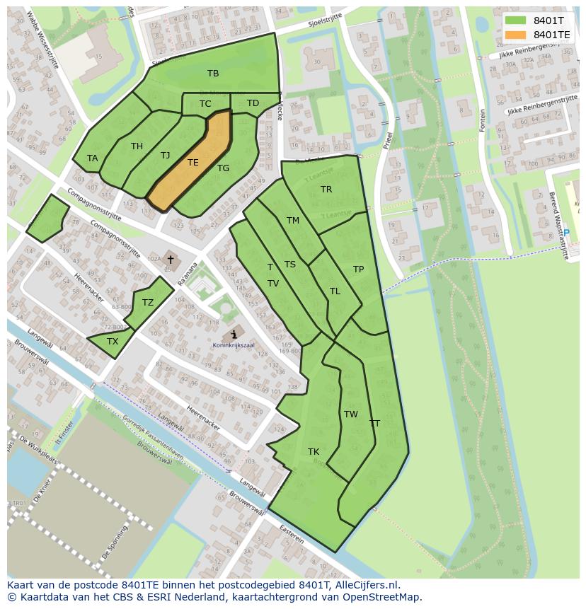 Afbeelding van het postcodegebied 8401 TE op de kaart.