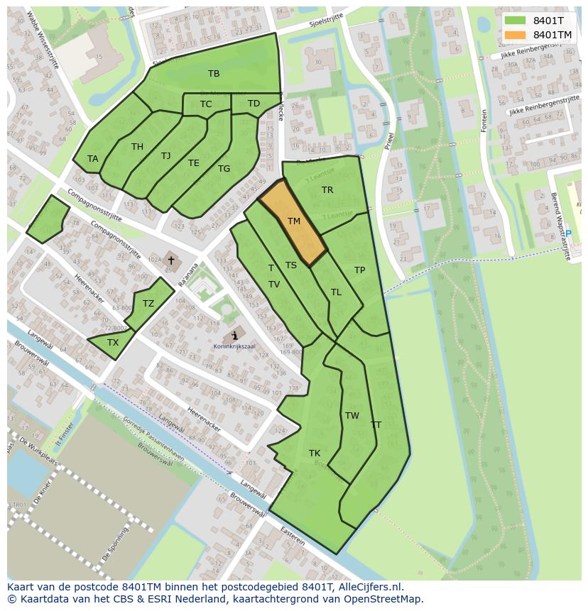 Afbeelding van het postcodegebied 8401 TM op de kaart.