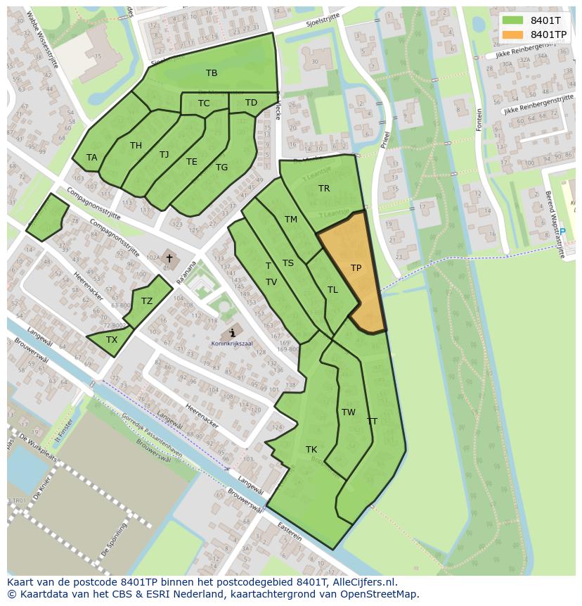 Afbeelding van het postcodegebied 8401 TP op de kaart.
