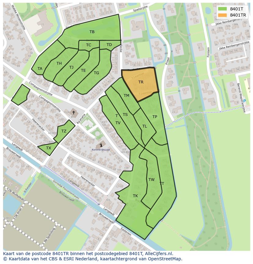 Afbeelding van het postcodegebied 8401 TR op de kaart.