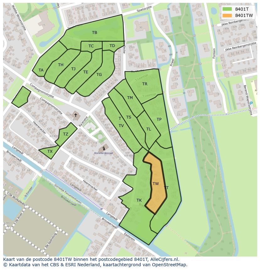 Afbeelding van het postcodegebied 8401 TW op de kaart.