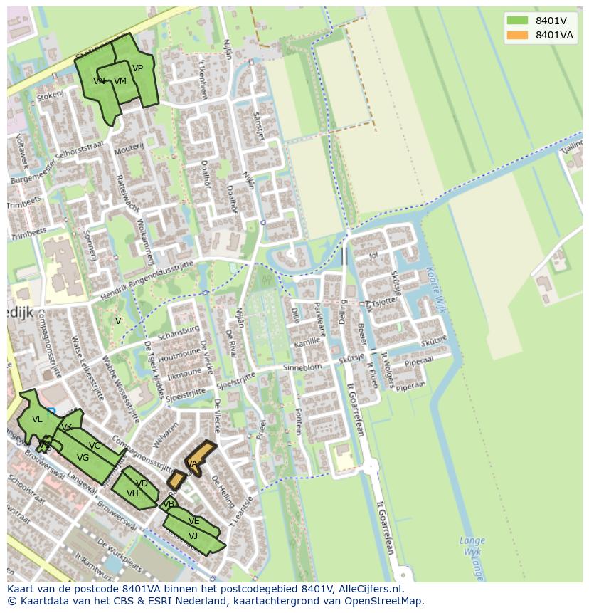 Afbeelding van het postcodegebied 8401 VA op de kaart.