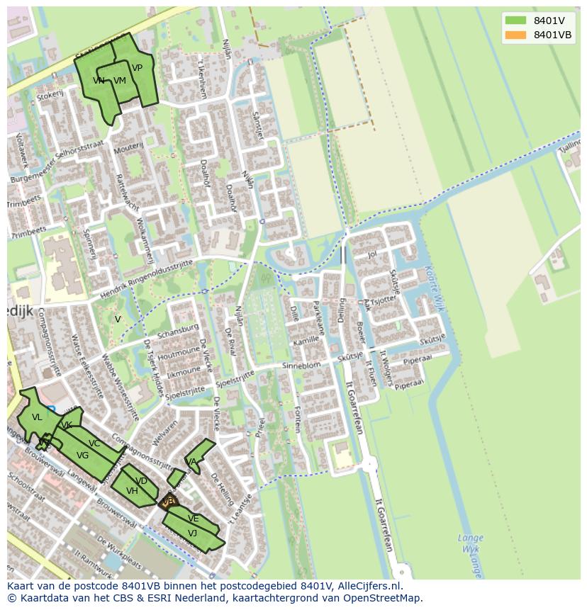 Afbeelding van het postcodegebied 8401 VB op de kaart.
