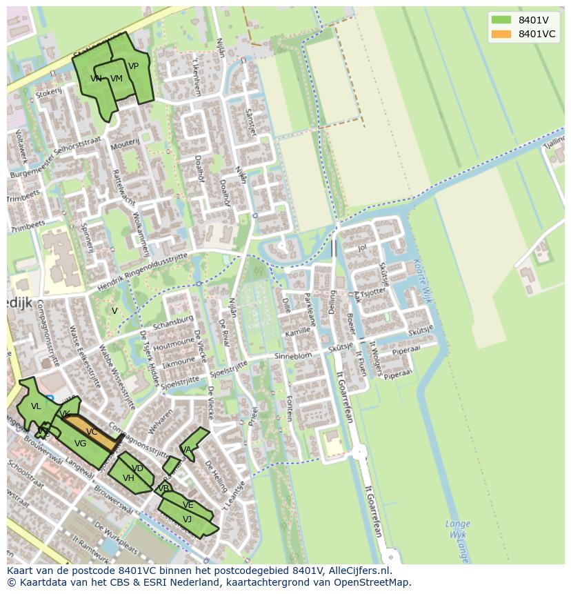 Afbeelding van het postcodegebied 8401 VC op de kaart.
