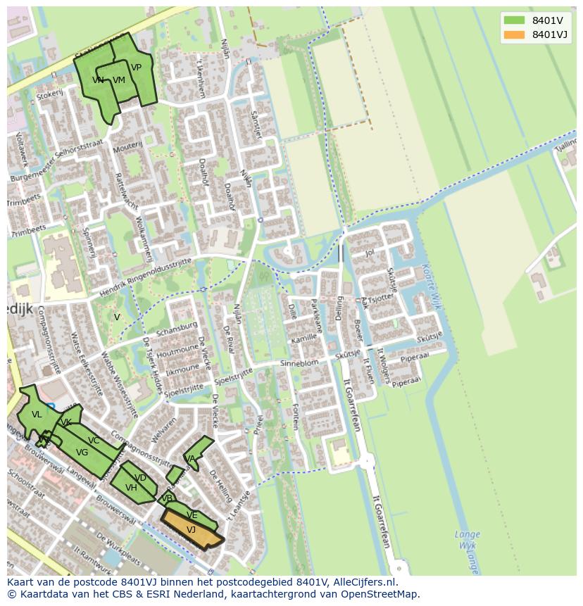 Afbeelding van het postcodegebied 8401 VJ op de kaart.