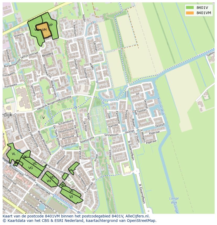 Afbeelding van het postcodegebied 8401 VM op de kaart.