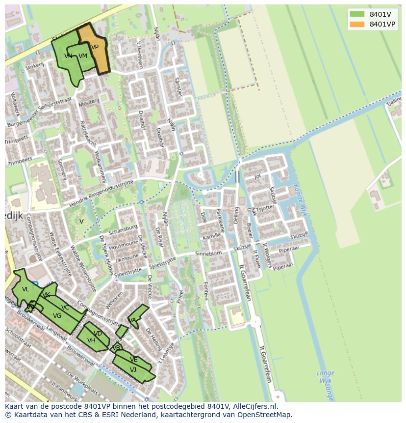 Afbeelding van het postcodegebied 8401 VP op de kaart.
