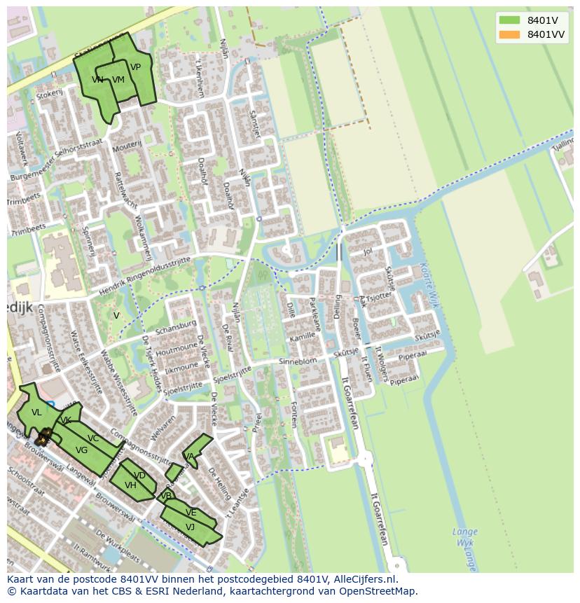 Afbeelding van het postcodegebied 8401 VV op de kaart.