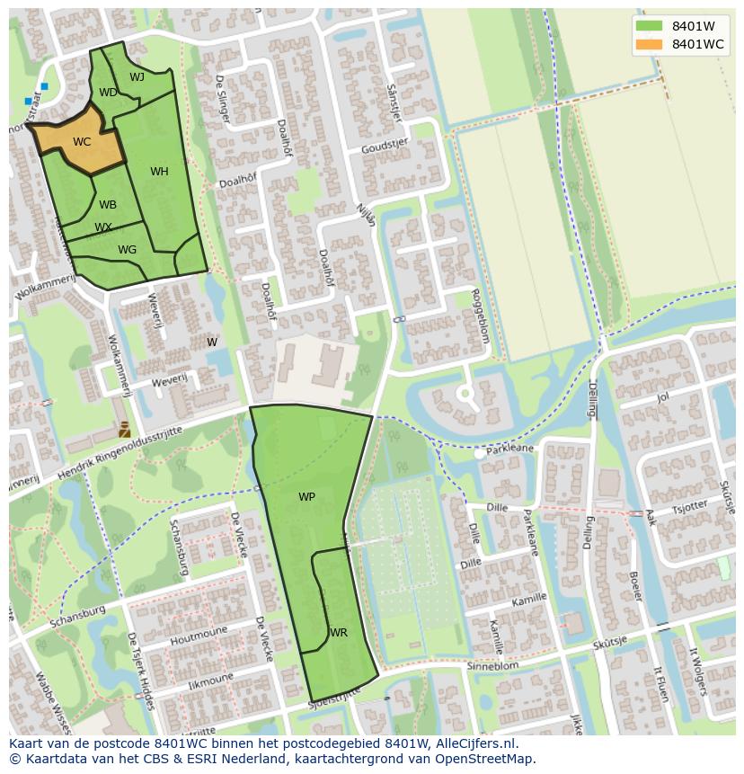 Afbeelding van het postcodegebied 8401 WC op de kaart.