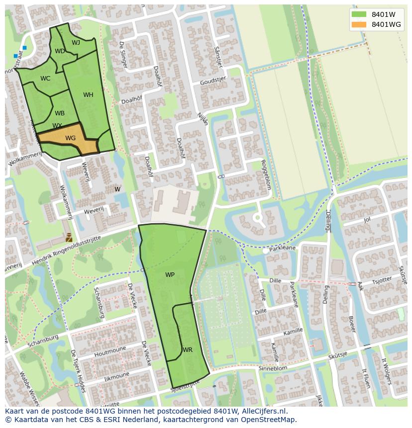 Afbeelding van het postcodegebied 8401 WG op de kaart.