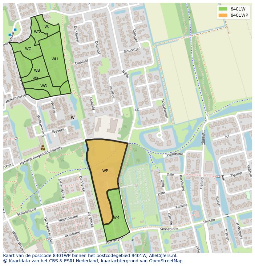 Afbeelding van het postcodegebied 8401 WP op de kaart.