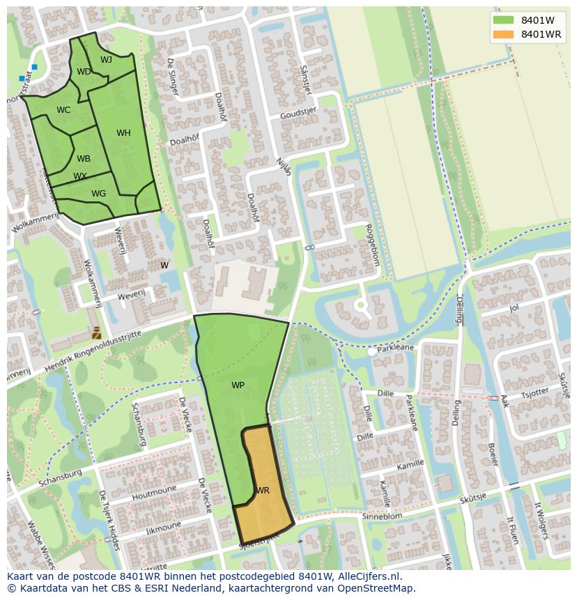 Afbeelding van het postcodegebied 8401 WR op de kaart.