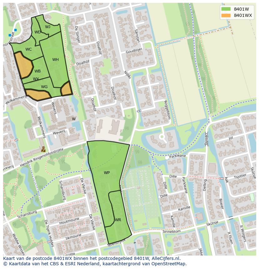 Afbeelding van het postcodegebied 8401 WX op de kaart.