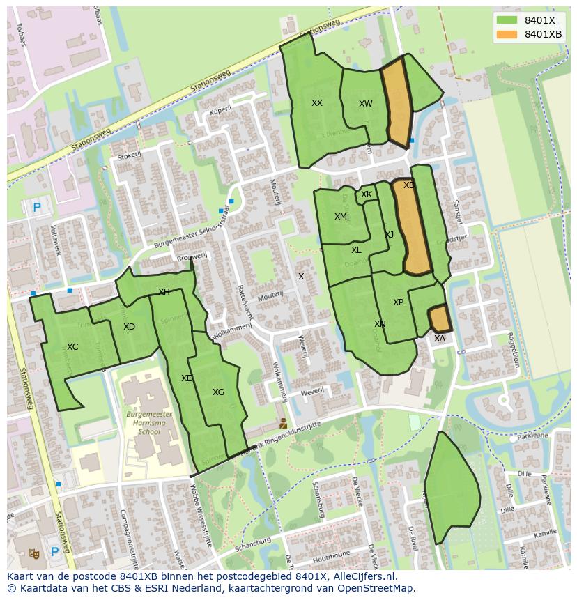 Afbeelding van het postcodegebied 8401 XB op de kaart.