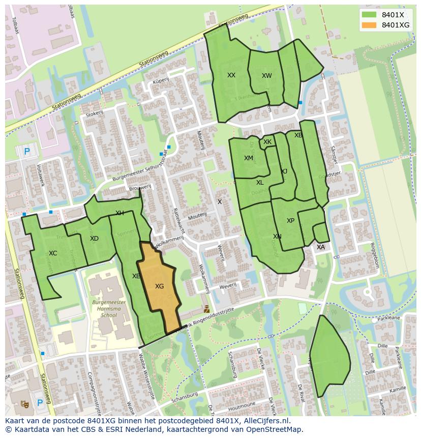 Afbeelding van het postcodegebied 8401 XG op de kaart.