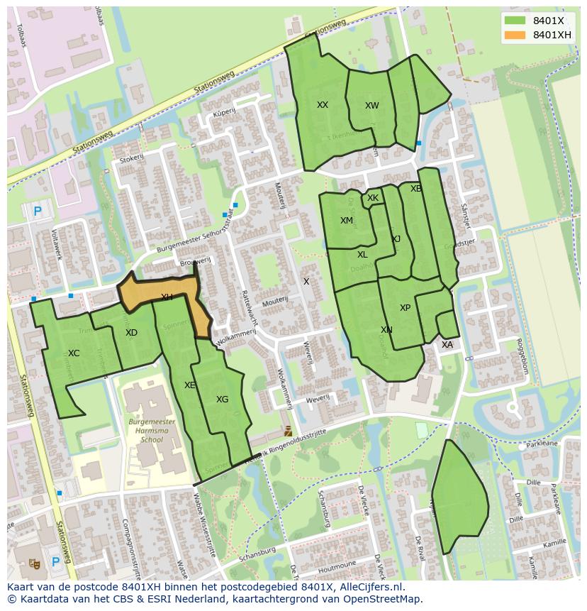 Afbeelding van het postcodegebied 8401 XH op de kaart.