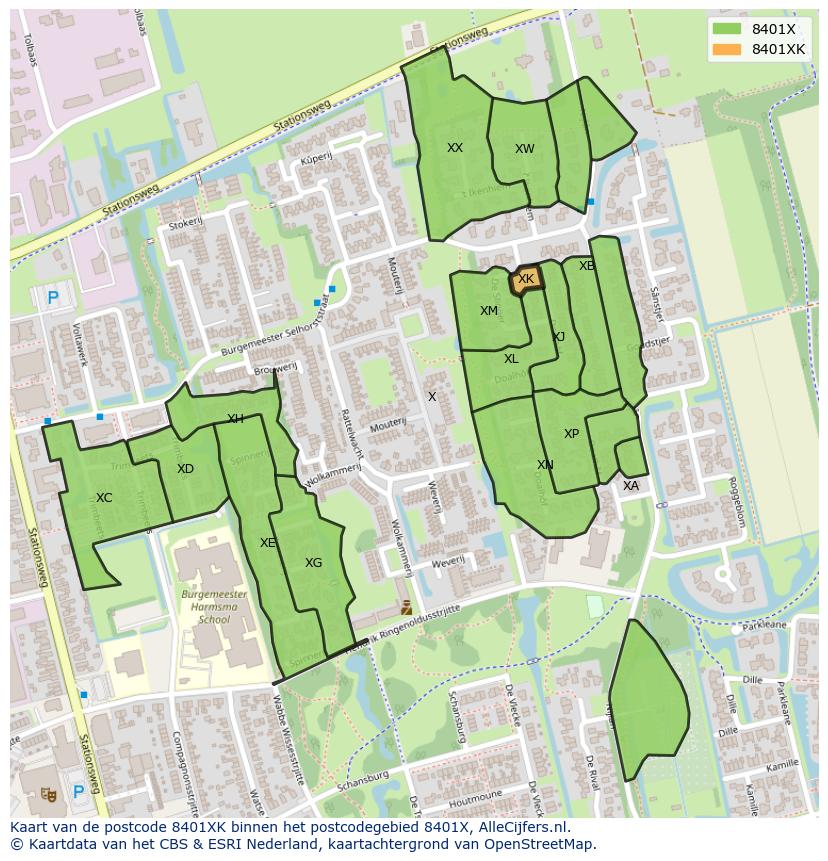 Afbeelding van het postcodegebied 8401 XK op de kaart.