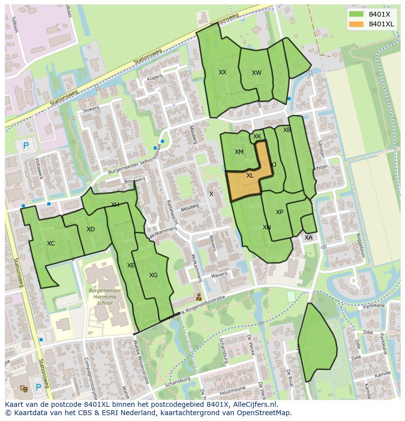 Afbeelding van het postcodegebied 8401 XL op de kaart.