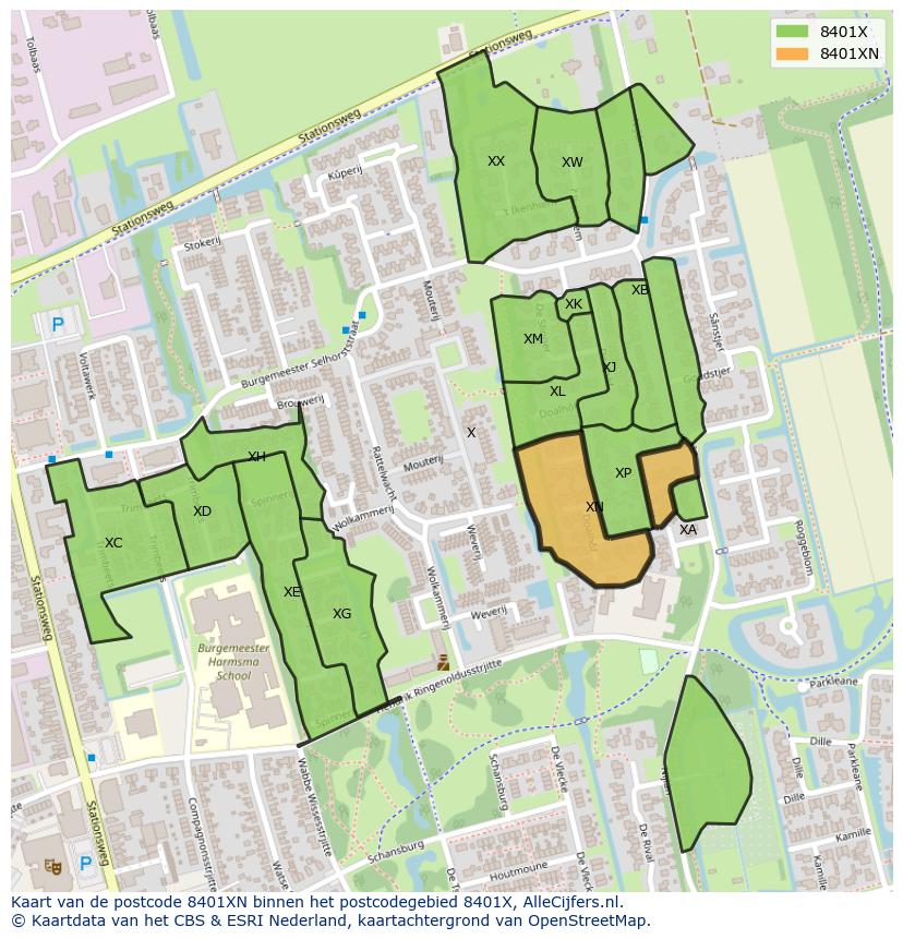 Afbeelding van het postcodegebied 8401 XN op de kaart.