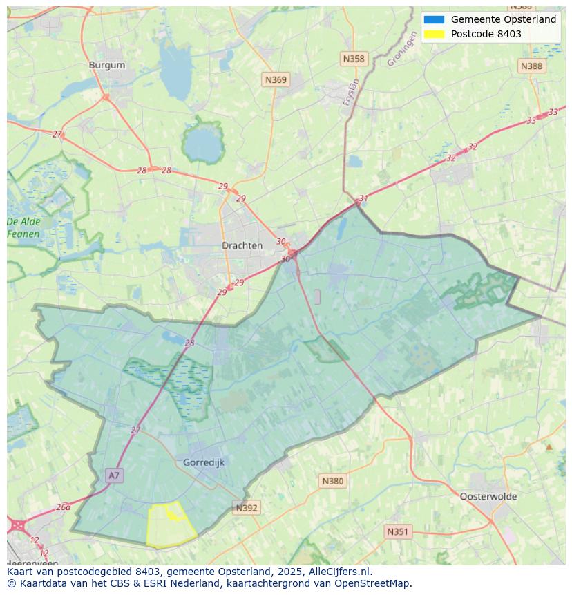 Afbeelding van het postcodegebied 8403 op de kaart.