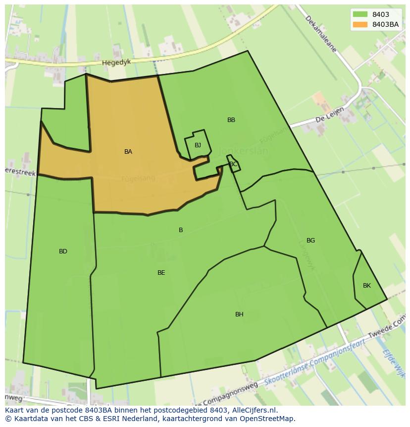 Afbeelding van het postcodegebied 8403 BA op de kaart.