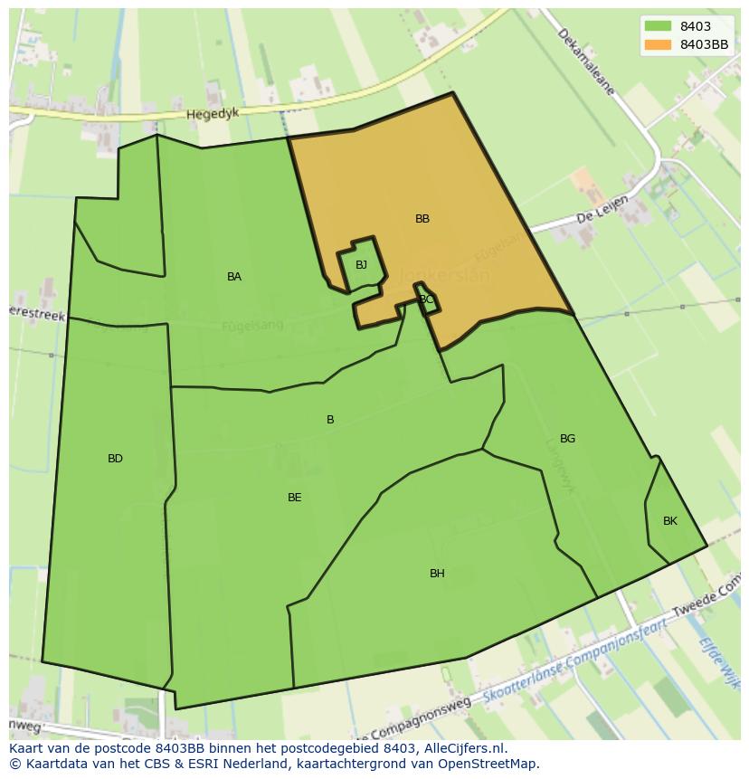 Afbeelding van het postcodegebied 8403 BB op de kaart.