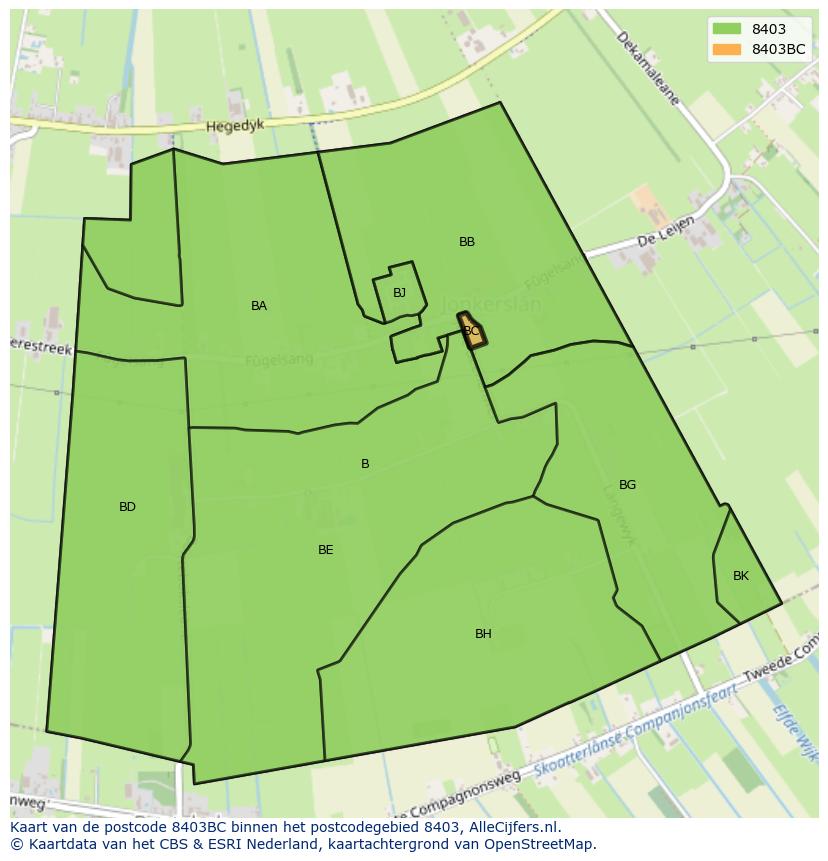 Afbeelding van het postcodegebied 8403 BC op de kaart.