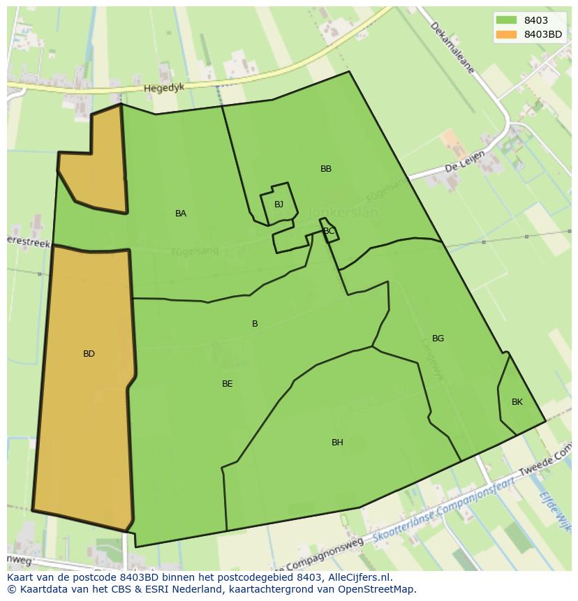 Afbeelding van het postcodegebied 8403 BD op de kaart.