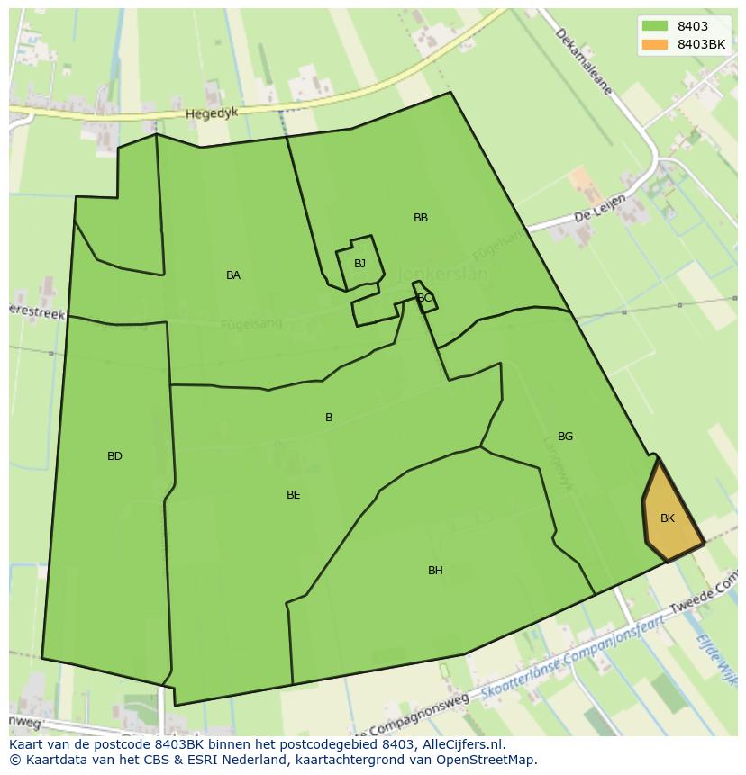 Afbeelding van het postcodegebied 8403 BK op de kaart.