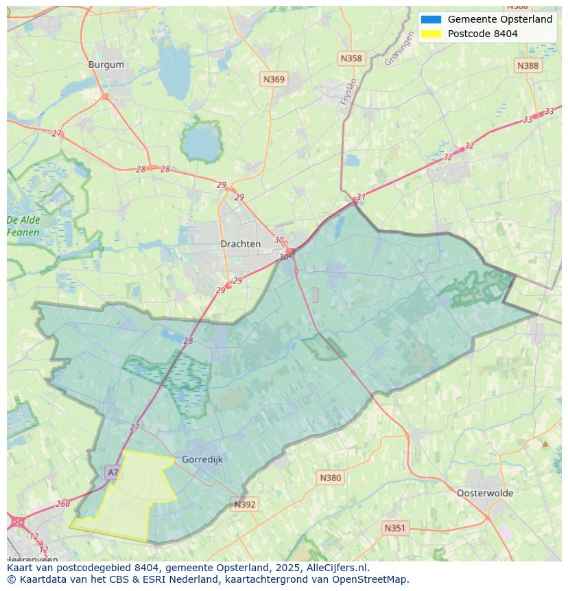Afbeelding van het postcodegebied 8404 op de kaart.