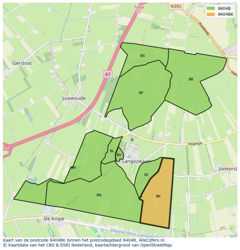 Afbeelding van het postcodegebied 8404 BK op de kaart.