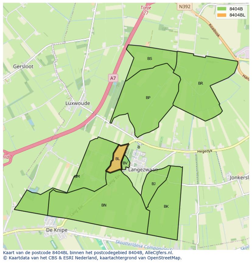 Afbeelding van het postcodegebied 8404 BL op de kaart.