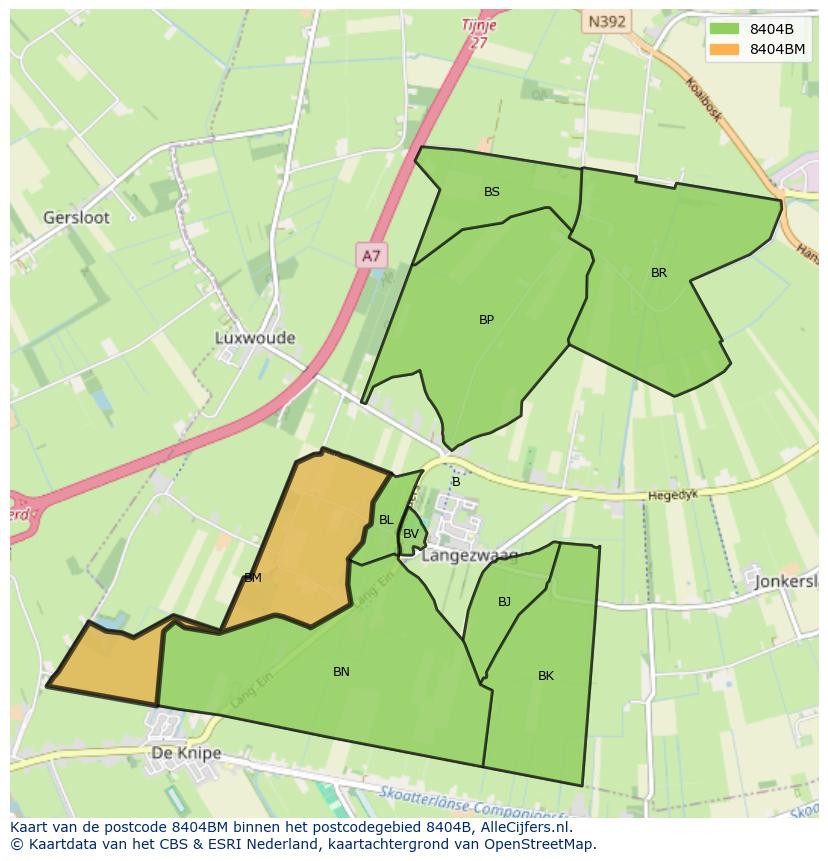 Afbeelding van het postcodegebied 8404 BM op de kaart.