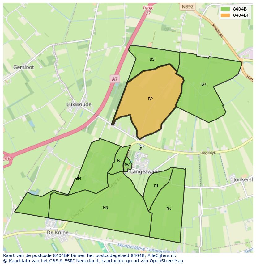 Afbeelding van het postcodegebied 8404 BP op de kaart.