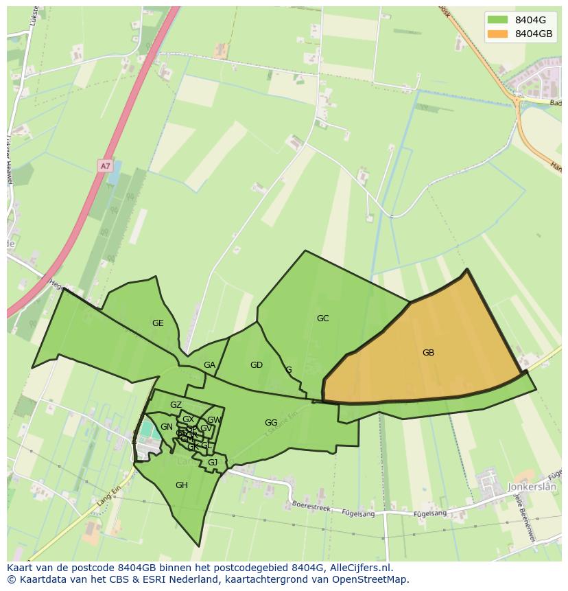 Afbeelding van het postcodegebied 8404 GB op de kaart.