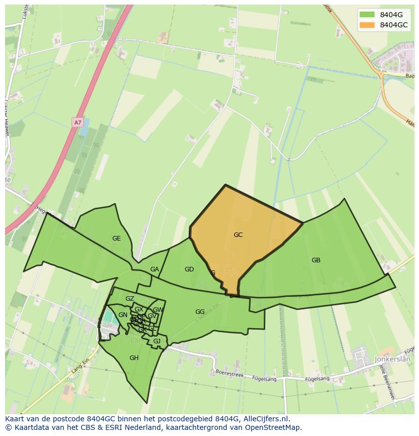 Afbeelding van het postcodegebied 8404 GC op de kaart.