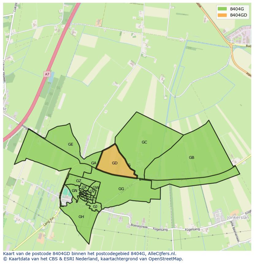 Afbeelding van het postcodegebied 8404 GD op de kaart.