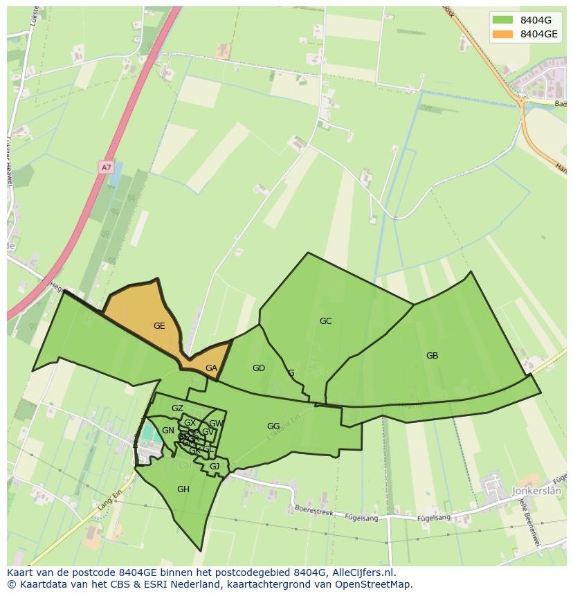Afbeelding van het postcodegebied 8404 GE op de kaart.