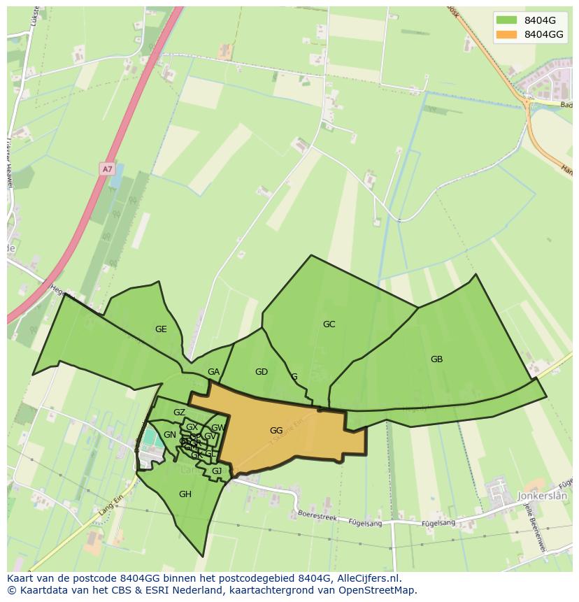 Afbeelding van het postcodegebied 8404 GG op de kaart.