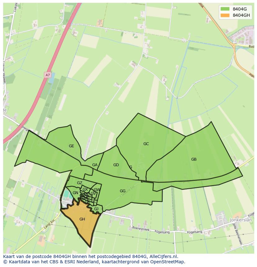 Afbeelding van het postcodegebied 8404 GH op de kaart.
