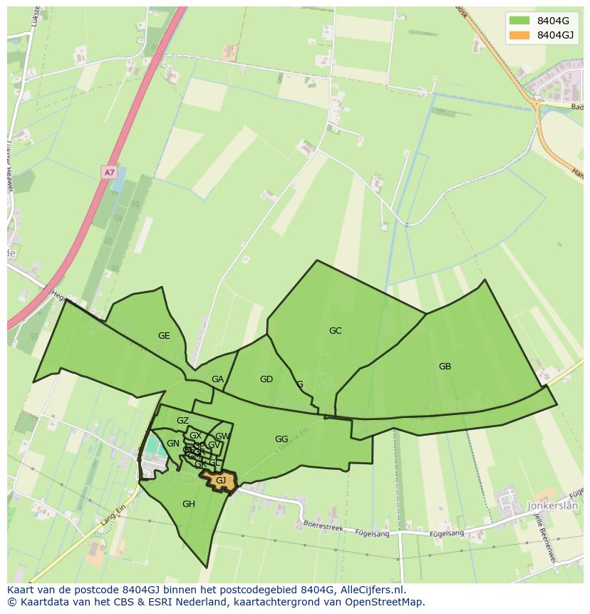 Afbeelding van het postcodegebied 8404 GJ op de kaart.