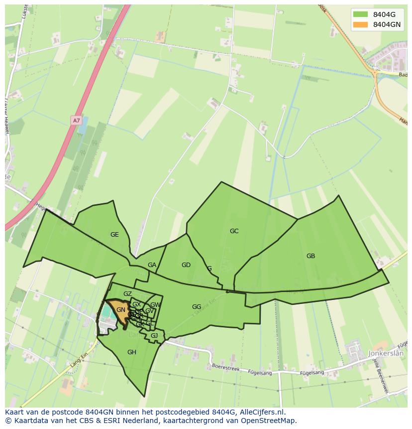 Afbeelding van het postcodegebied 8404 GN op de kaart.