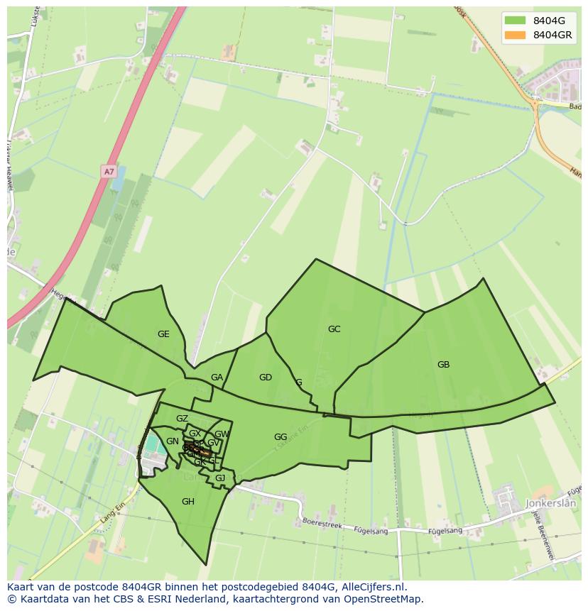Afbeelding van het postcodegebied 8404 GR op de kaart.