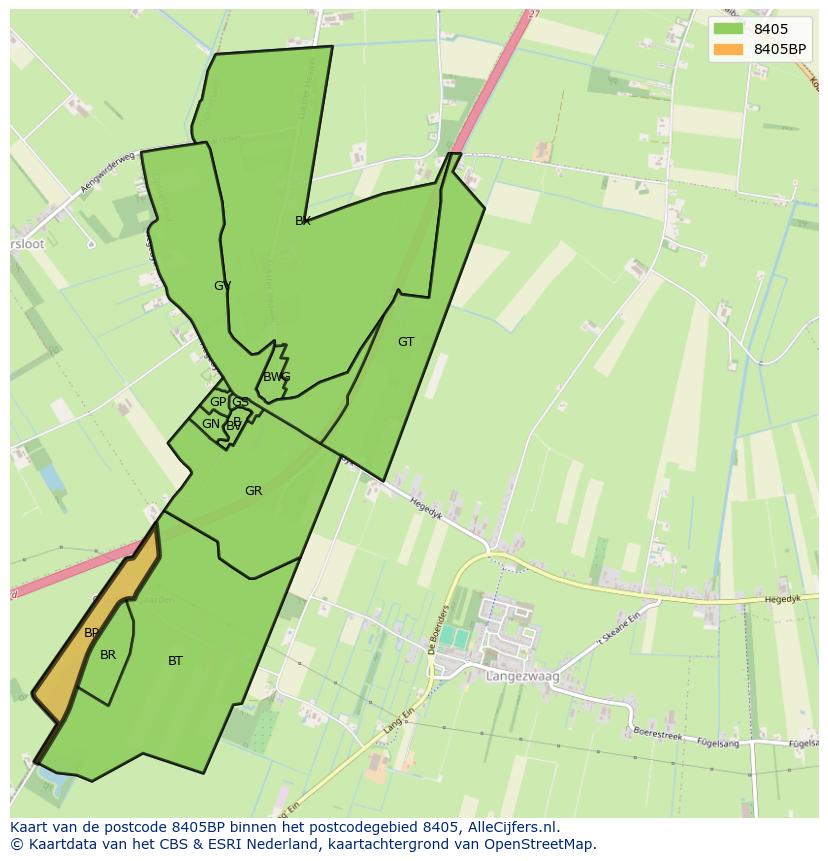 Afbeelding van het postcodegebied 8405 BP op de kaart.